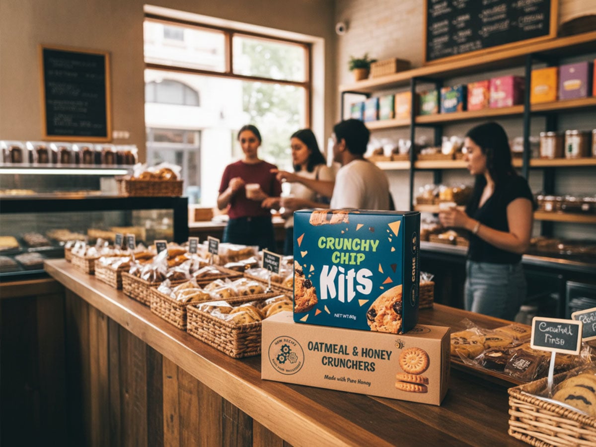 cookie boxes in bakery shop