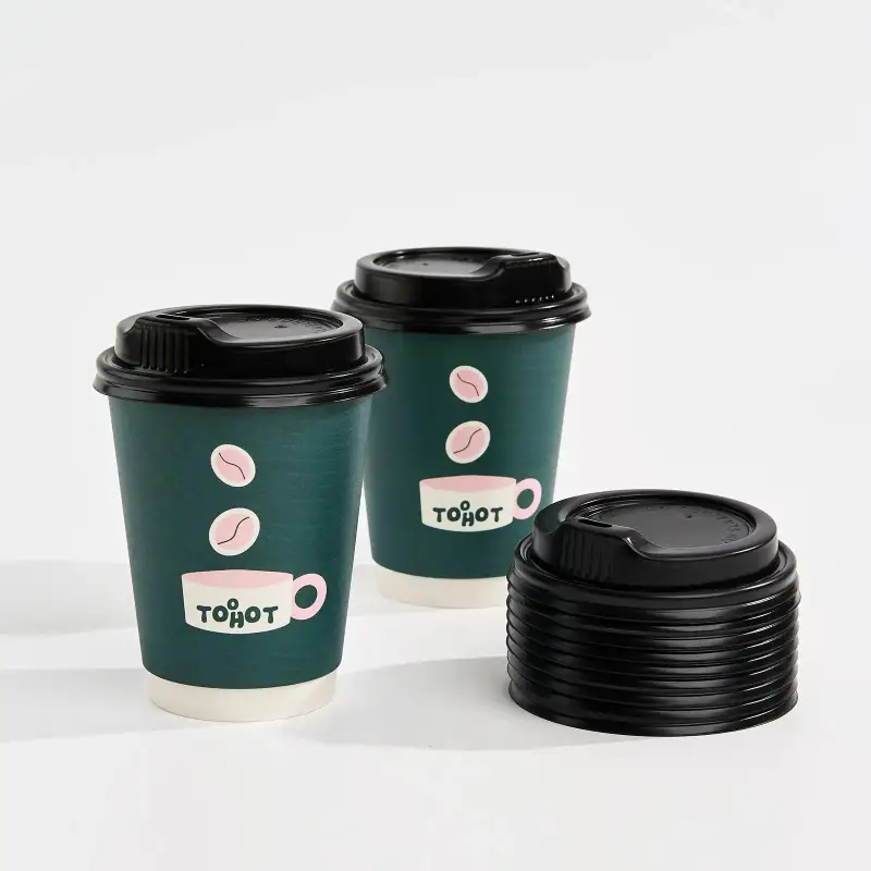 12 oz Custom Double Wall Paper Cup with Lids Wholesale - Recyclable ...