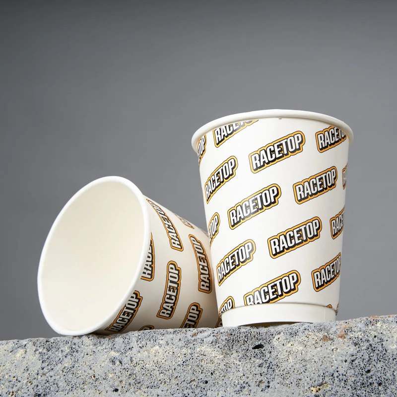 12 oz Custom Recyclable Double Wall Paper Cups Whit Lids RacetopPrint