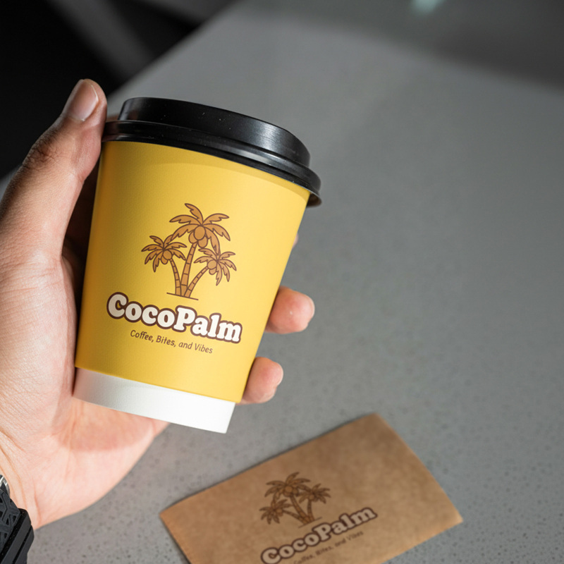 8 oz Custom Recyclable Double Wall Paper Cups with Lids