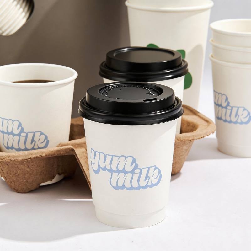 8 oz Custom Recyclable Double Wall Paper Cups with Lids