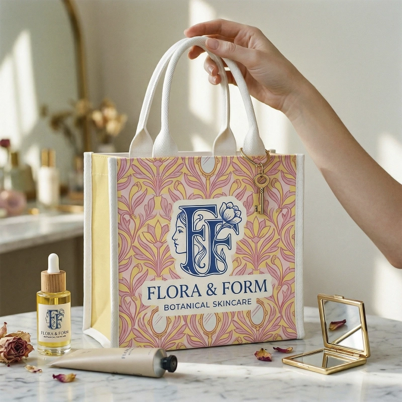 Custom Cotton Canvas Flat Bottom Tote Bag with Padded Handles