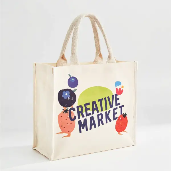 Custom Cotton Canvas Flat Bottom Tote Bag with Padded Handles