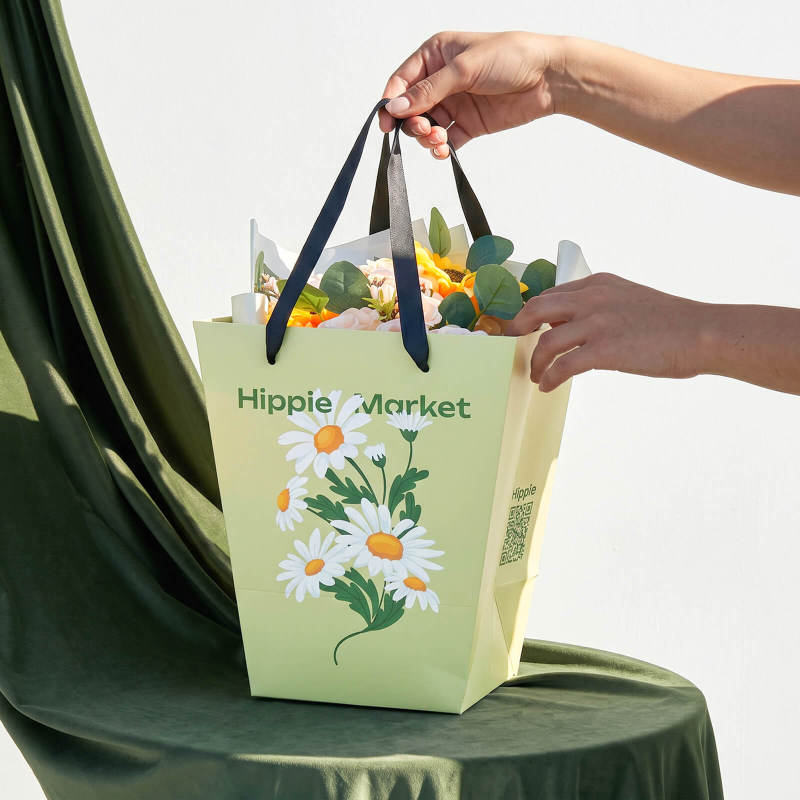 Custom Flower Paper Bags With Rope Handles