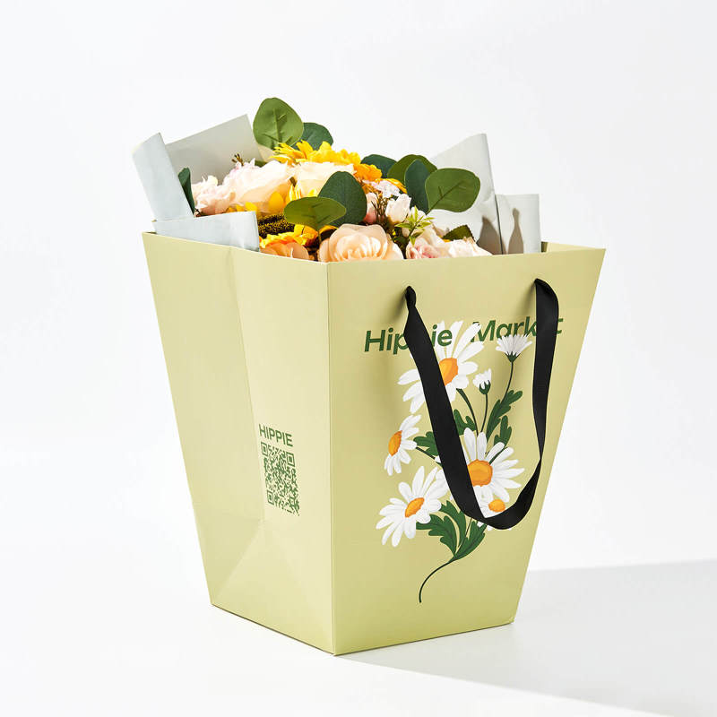 Custom Flower Paper Bags With Rope Handles