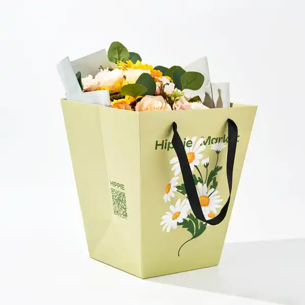Custom Flower Paper Bags with Ribbon Handles