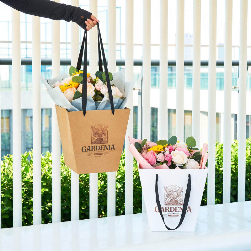 Custom Flower Paper Bags With Rope Handles