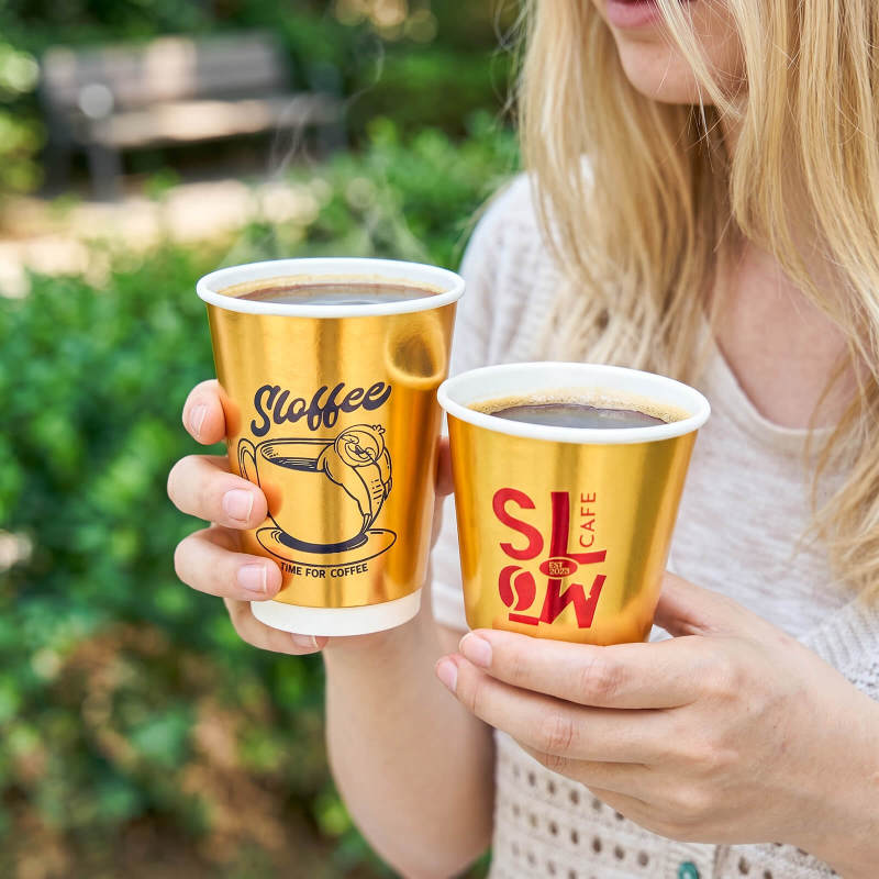 Custom Gold Paper Cups with Lids
