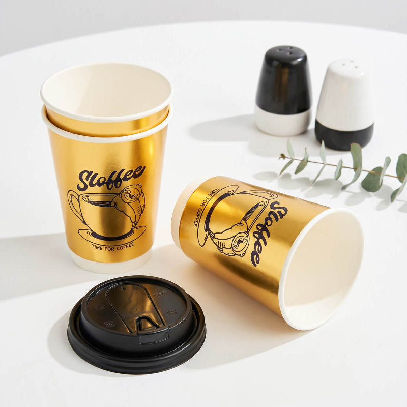 Custom Gold Paper Cups with Lids