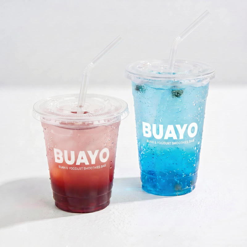 Custom Recyclable Plastic Cups Flat Straw Lid SPU