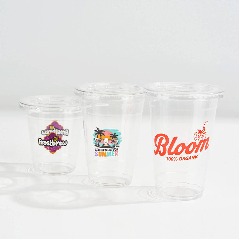 Custom Recyclable Plastic Cups Flat Straw Lid SPU