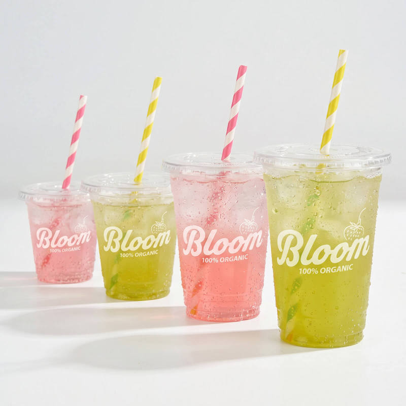 Custom Recyclable Plastic Cups Flat Straw Lid SPU