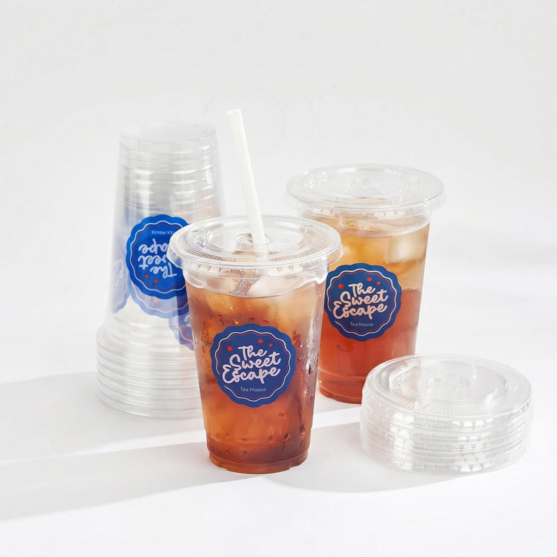 Custom Recyclable Plastic Cups Flat Straw Lid SPU