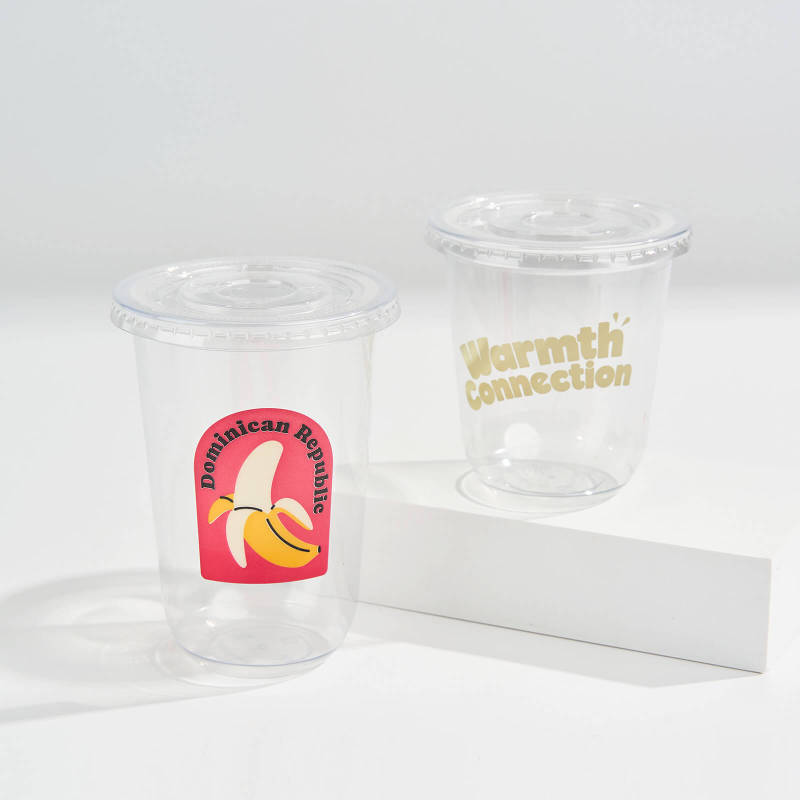 Custom Recyclable Round Bottom Plastic Cups with flat Lids-SPU