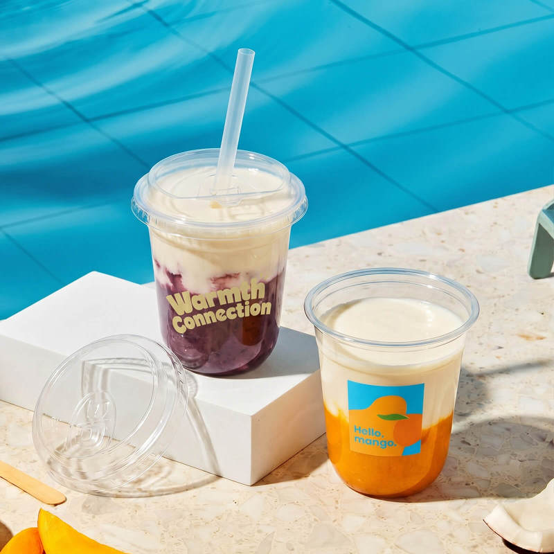 Custom Recyclable Round Bottom Plastic Cups with sip-through Lids-SPU