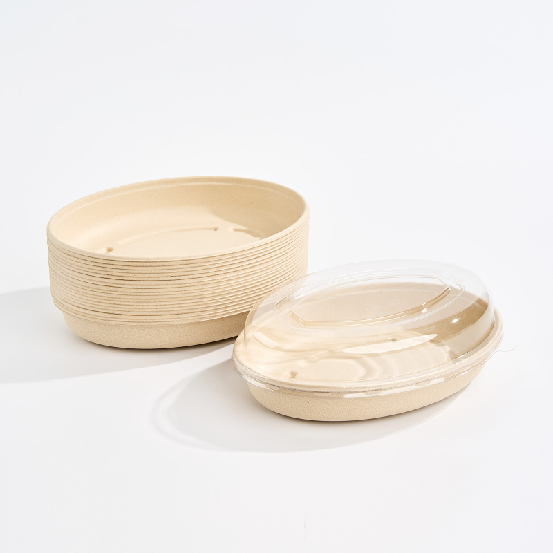 Oval sugarcane fiber tortilla bowl